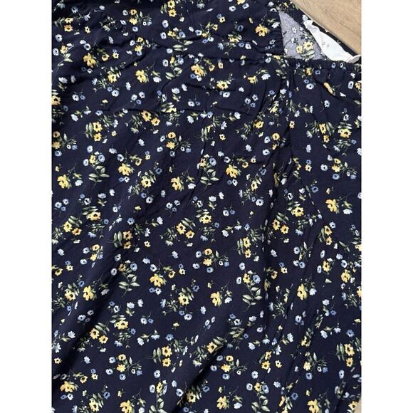 Lush Maxi Dress Women’s XL Extra Flutter Sleeve Floral Empire Waist Navy Yellow - Picture 2 of 2